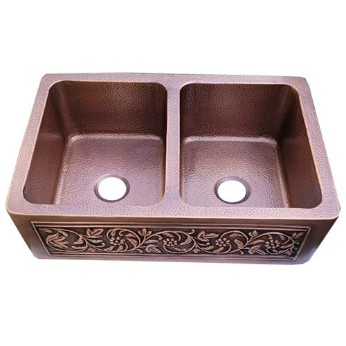 Buy 33.4 Inch "Mephaath" Antique Copper Double Bowl Sink-Premium Harware Products Online - Adonai Hardware