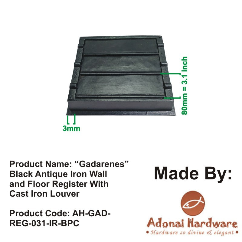 "Gadarenes" Black Antique Iron Wall and Floor Register with Cast Iron Louver