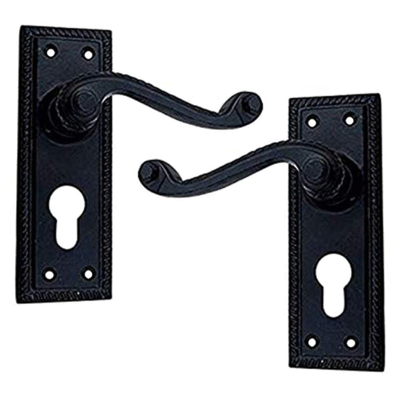 Buy "Gazabar" Black Iron Door Handle with Plate-Premium Harware Products Online - Adonai Hardware