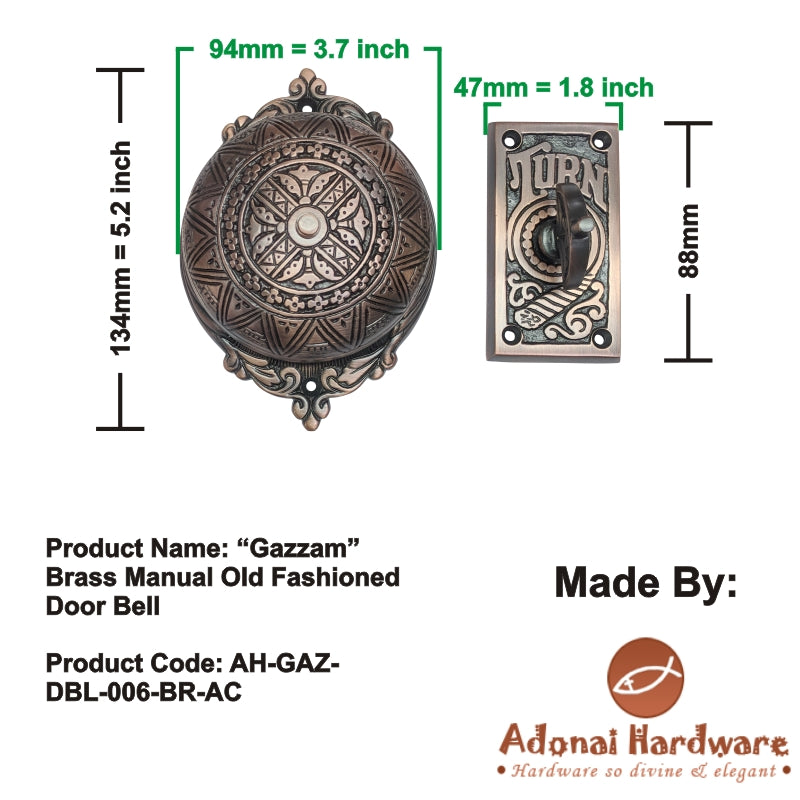 "Gazzam" Brass Manual Old Fashioned Door Bell