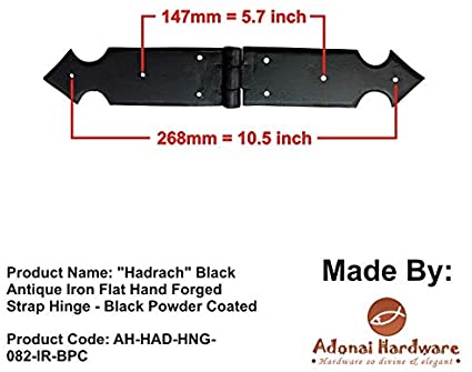 "Hadrach" Black Antique Iron Hand Forged Double Strap Hinge