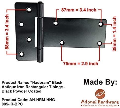 "Hadoram" Black Antique Iron Rectangular T-Hinge