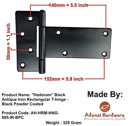 "Hadoram" Black Antique Iron Rectangular T-Hinge