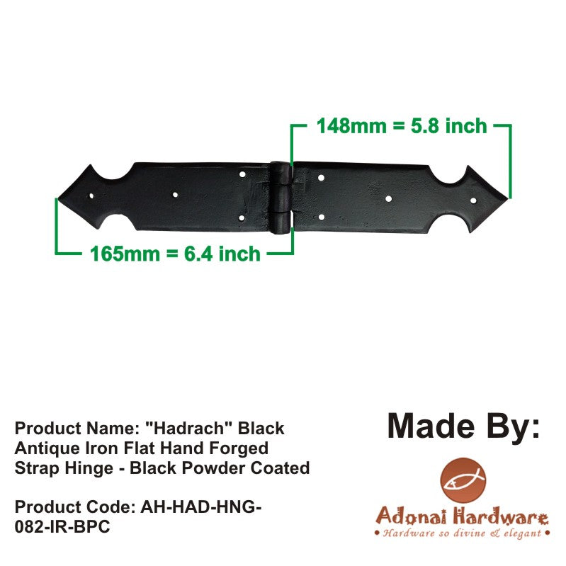 "Hadrach" Black Antique Iron Hand Forged Double Strap Hinge