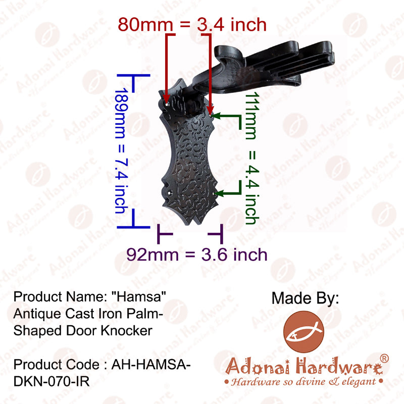 "Hamsa" Antique Cast Iron Palm-Shaped Door Knocker