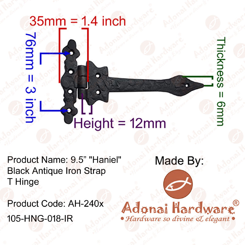 "Haniel" Black Antique Iron T Hinge