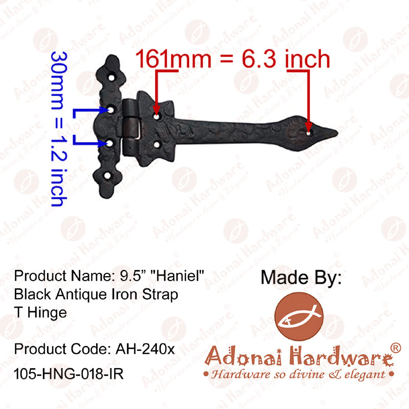 9.5 Inch Haniel Brass T Hinge