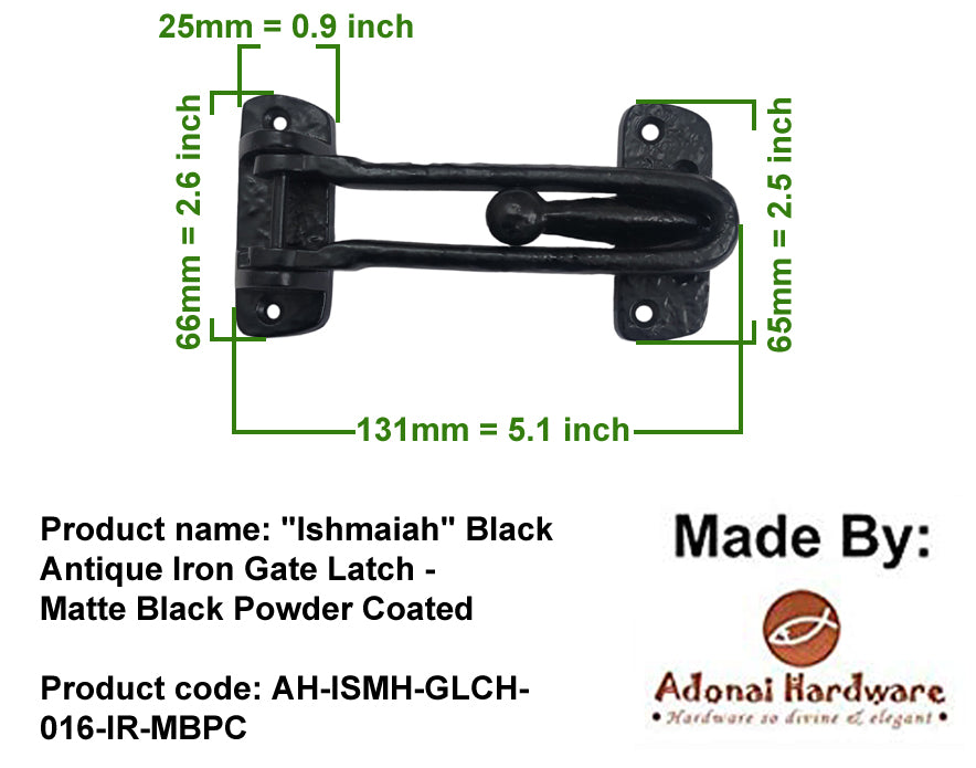"Ishmaiah" Black Antique Iron Gate Latch