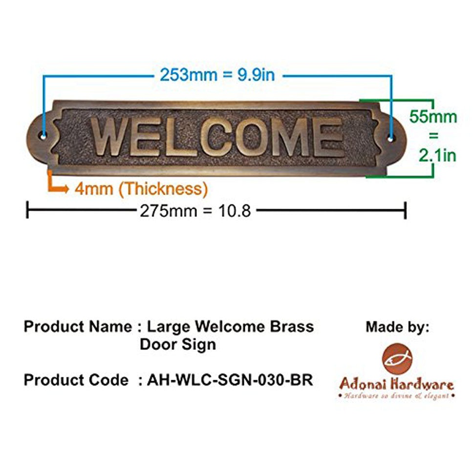 Large Welcome Brass Door Sign