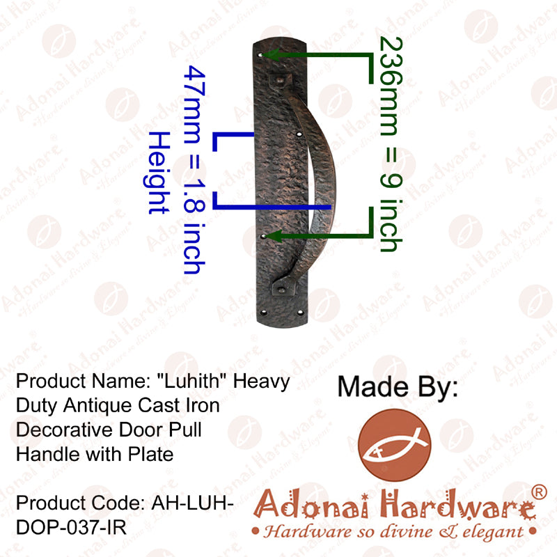 "Luhith" Black Antique Iron Door Pull with Plate