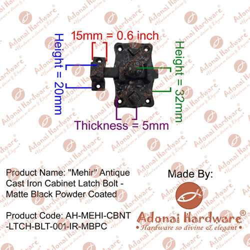 "Mehir" Antique Cast Iron Cabinet Latch Bolt