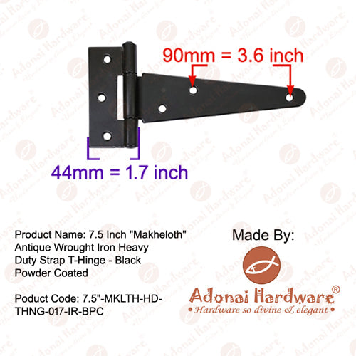 7.5 Inch Makheloth Antique Wrought Iron Heavy Duty Strap T-Hinge