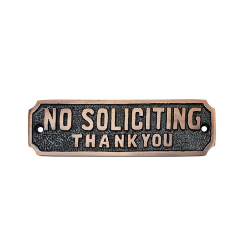 Buy Small "NO SOLICITING" Brass Door Sign-Premium Harware Products Online - Adonai Hardware