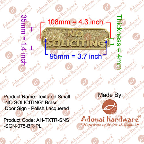 Textured Small "NO SOLICITING" Brass Door Sign