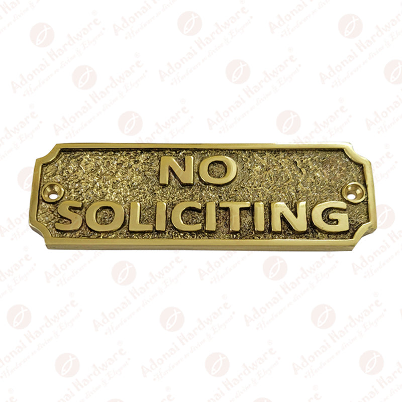 Textured Small "NO SOLICITING" Brass Door Sign
