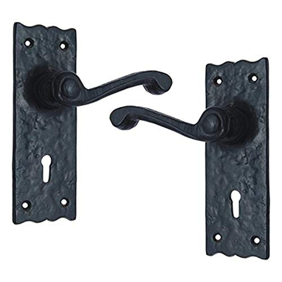 Buy "Pedaiah" Black Iron Door Handle with Plate-Premium Harware Products Online - Adonai Hardware