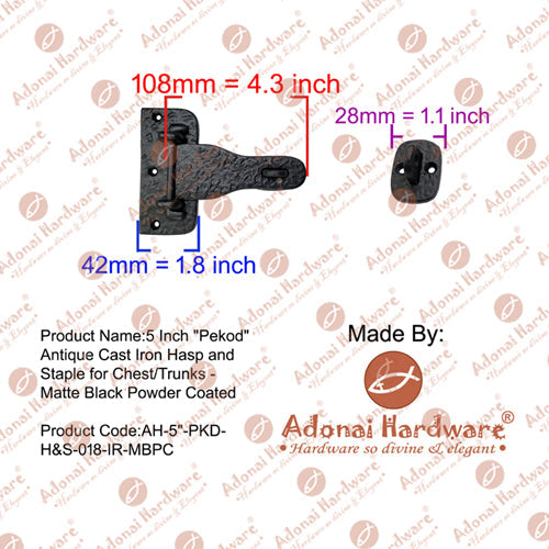 5 Inch "Pekod" Antique Cast Iron Hasp and Staple