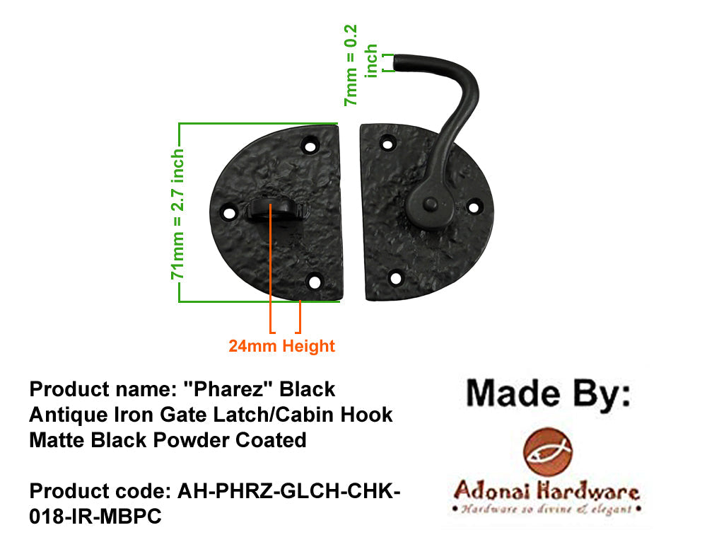 "Pharez" Black Antique Iron Gate Latch/ Cabin Hook