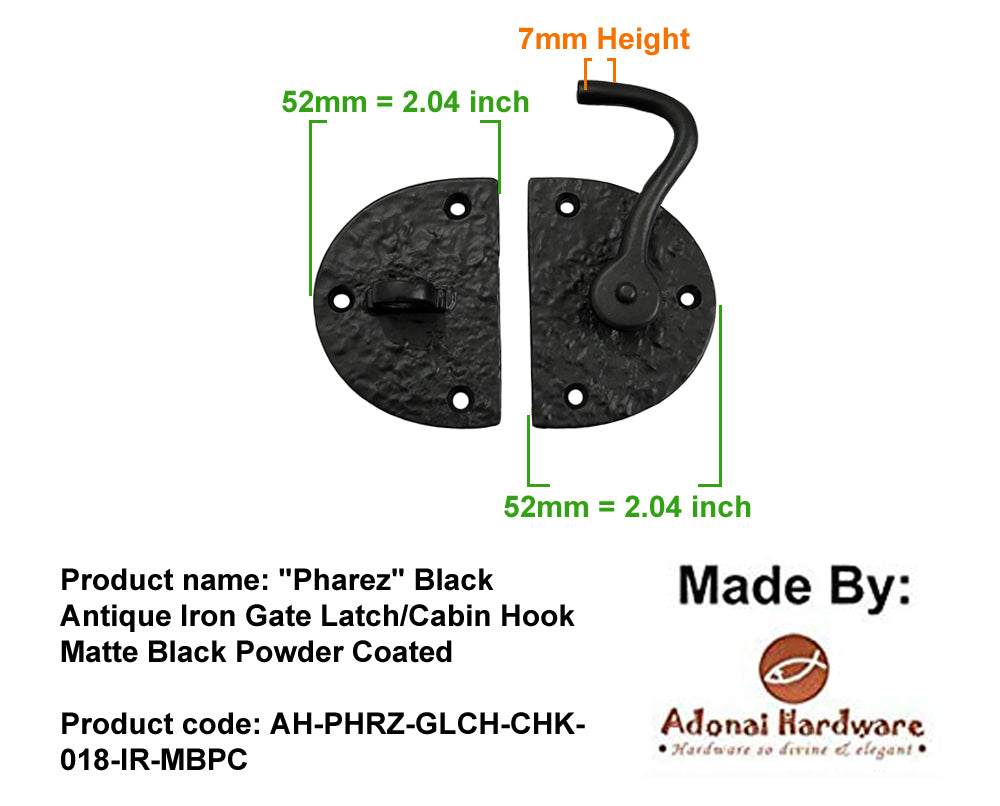 "Pharez" Black Antique Iron Gate Latch/ Cabin Hook