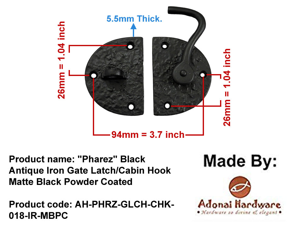 "Pharez" Black Antique Iron Gate Latch/ Cabin Hook