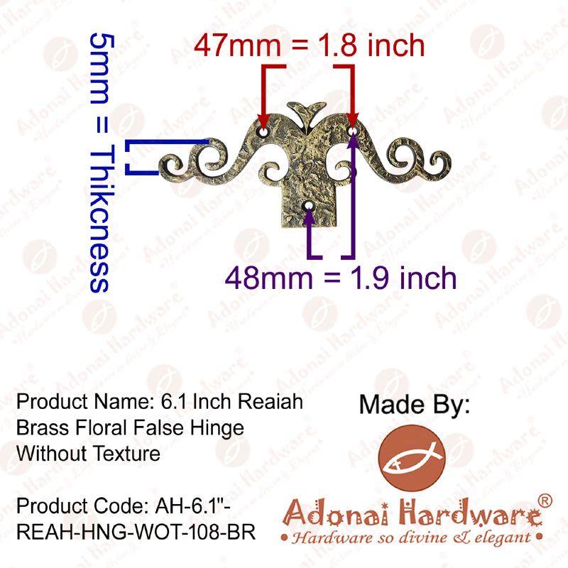 6.1 Inch "Reaiah" Antique Cast Iron Floral False Hinge with Texture