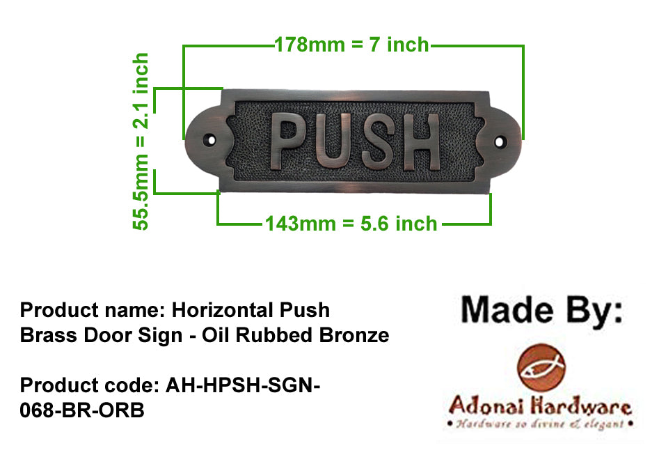 Push Bolt Sign Best Horizontal Push Brass Door Sign - Adonai Hardware