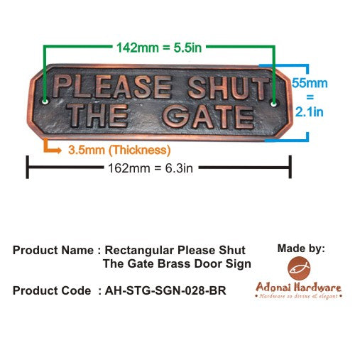 Rectangular Please Shut The Gate Brass Door Sign