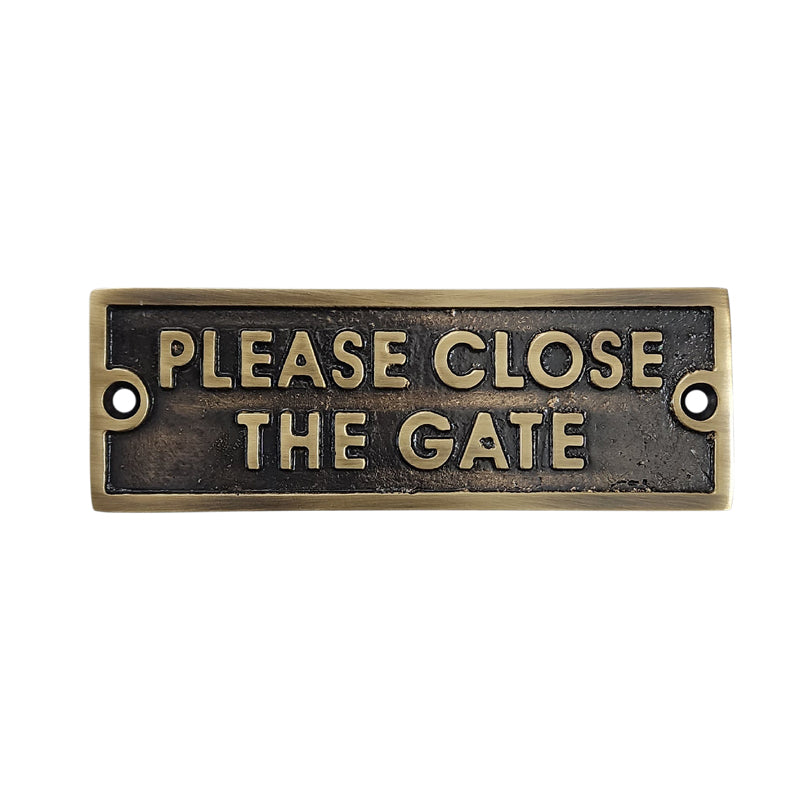 Rectangular Please Close The Gate Brass Door Sign