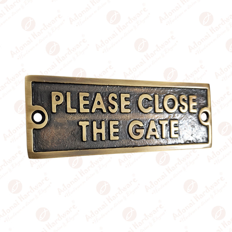 Rectangular Please Close The Gate Brass Door Sign
