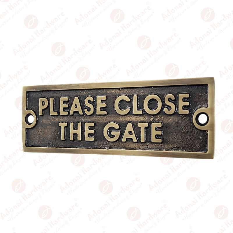 Rectangular Please Close The Gate Brass Door Sign