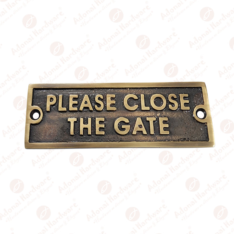 Rectangular Please Close The Gate Brass Door Sign