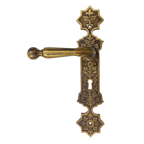 Buy "Shalmaneser" Brass Door Handle with Plate (Keyhole Cutout)-Premium Harware Products Online - Adonai Hardware