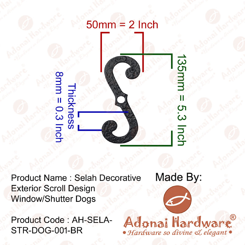 Selah Decorative Exterior Solid Iron Scroll Design Window / Shutter Dogs