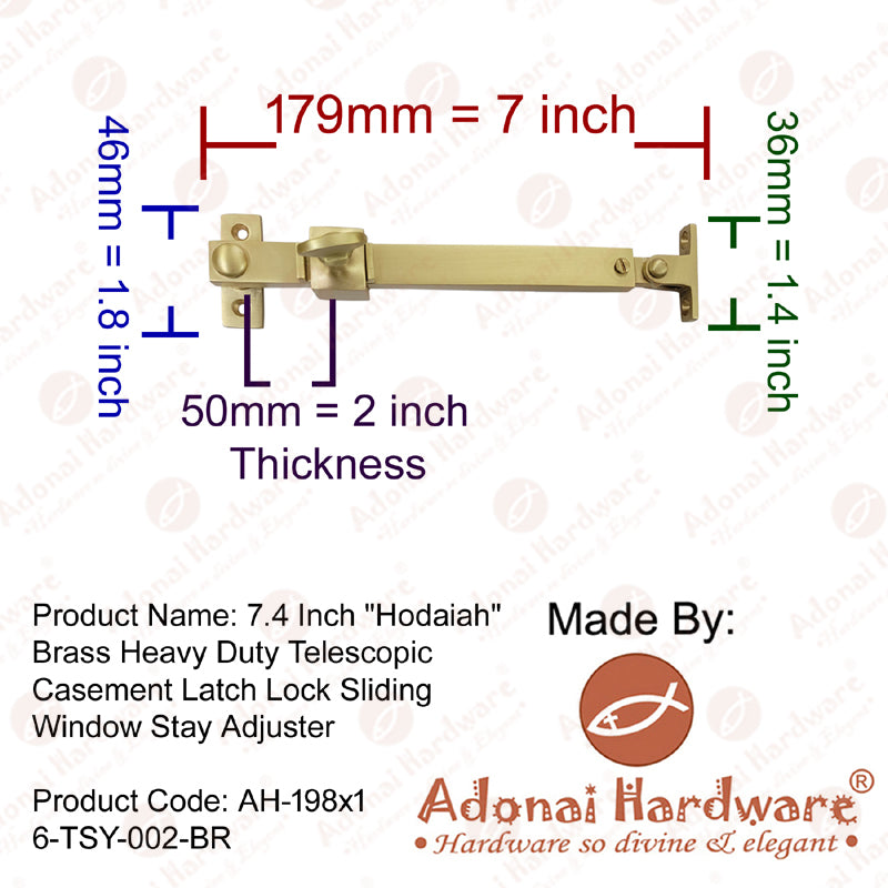 7.4 Inch Hodaiah Brass Heavy Duty Telescopic Casement Latch Lock Sliding Window Stay