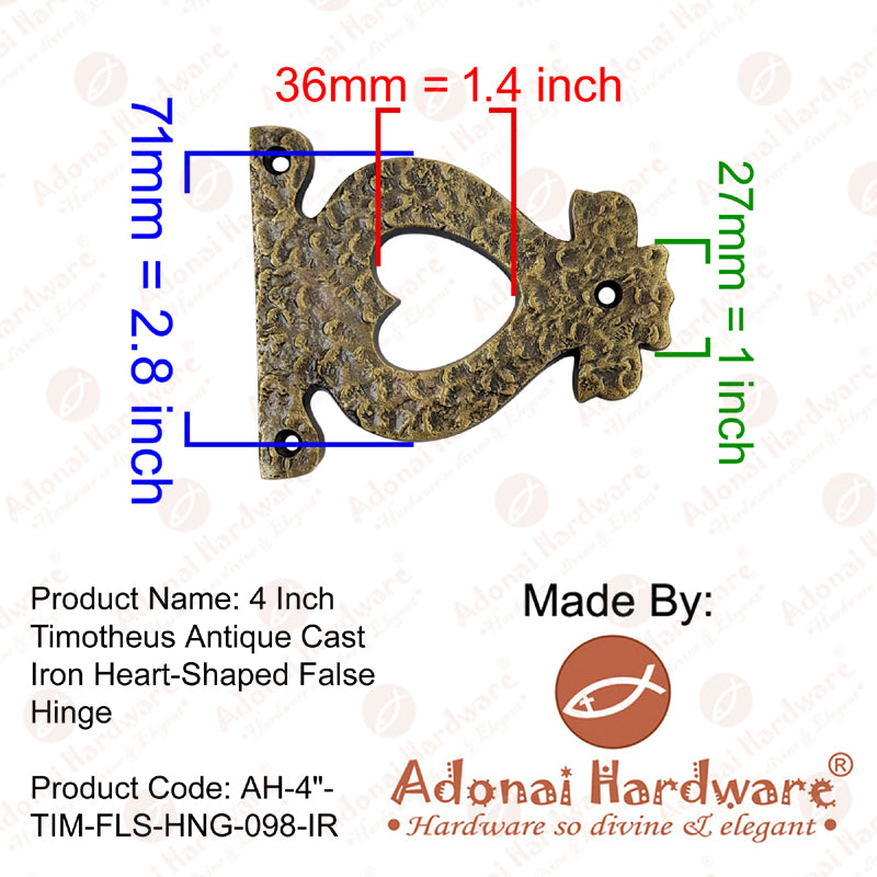 4 Inch "Timotheus" Black Cast Iron Heart-shaped False Hinge