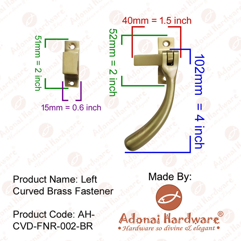 Left Curved Brass Fastener