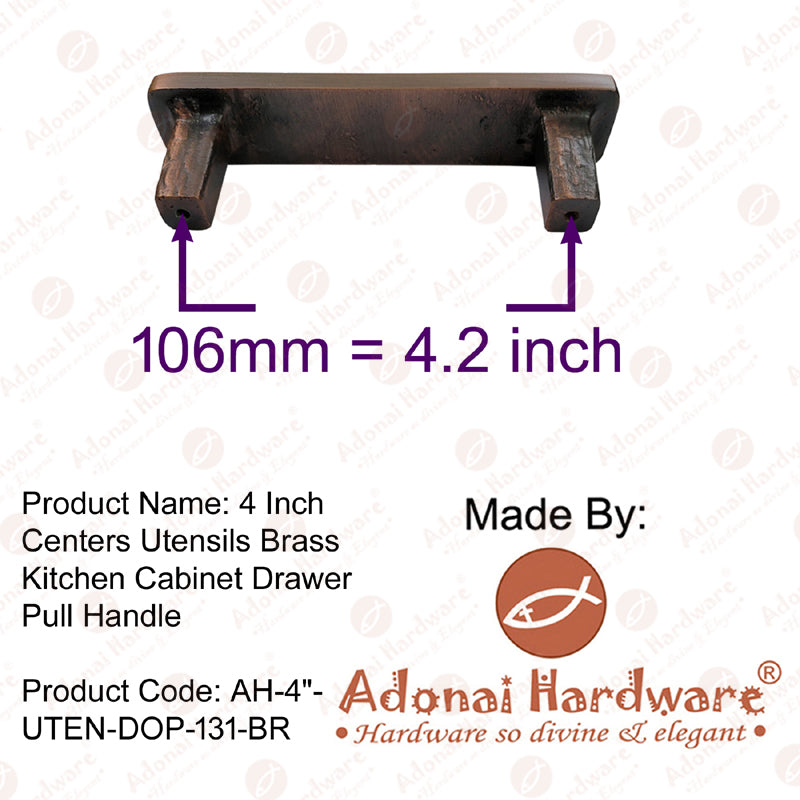 4 Inch Centers Utensils Brass Kitchen Cabinet Drawer Pull Handle