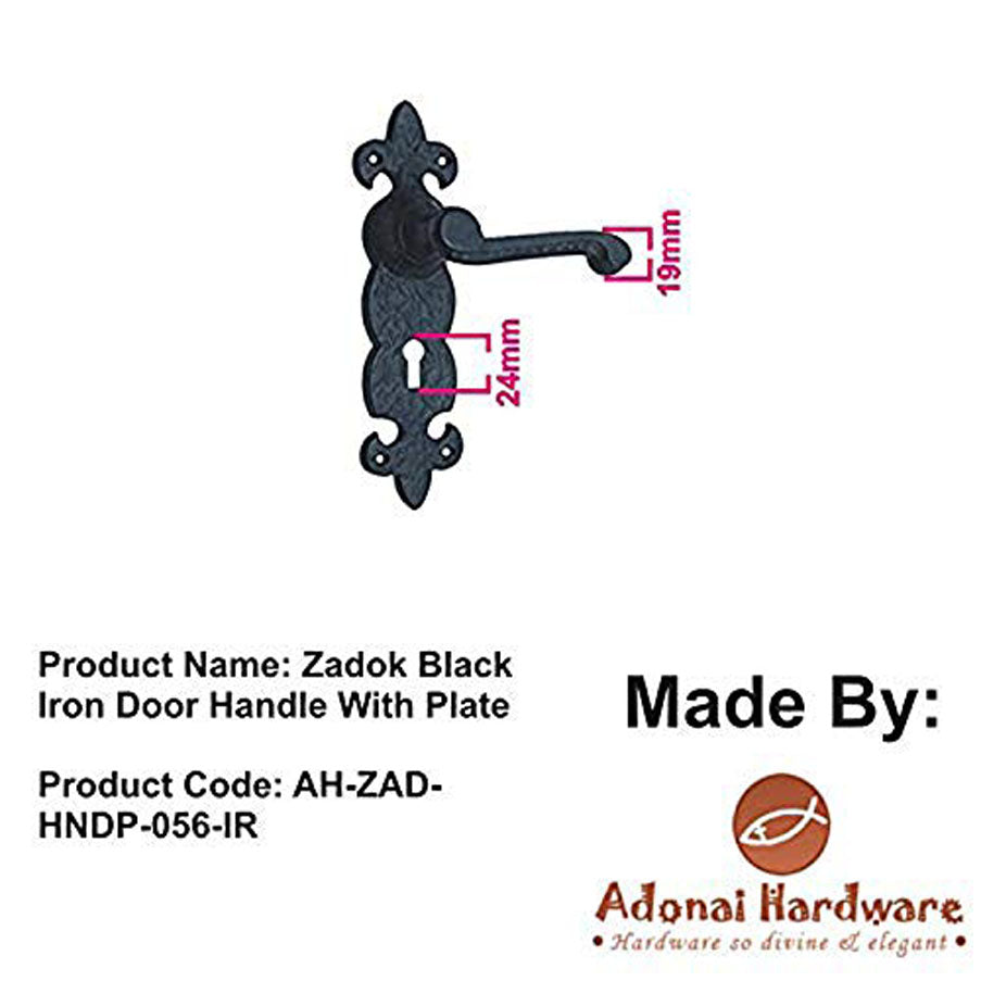 "Zadok" Black Iron Door Handle with Plate