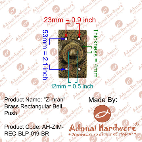"Zimran" Brass Rectangular Bell Push