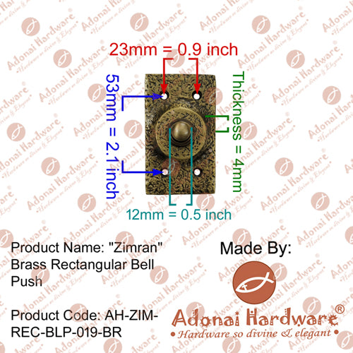 "Zimran" Black Antique Iron Rectangular Bell Push