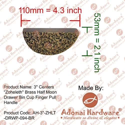 3'' "Zoheleth" Brass Half Moon Cabinet and Drawer Pull