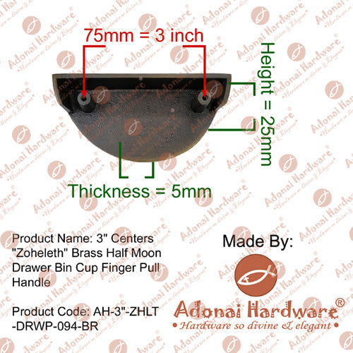 3'' "Zoheleth" Brass Half Moon Cabinet and Drawer Pull