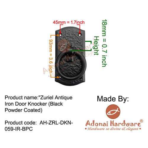 "Zuriel" Black Antique Iron Door Knocker