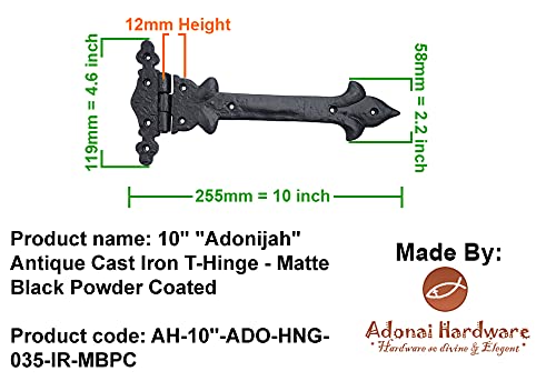 10 Inch Adonijah Antique Cast Iron Strap T Hinge