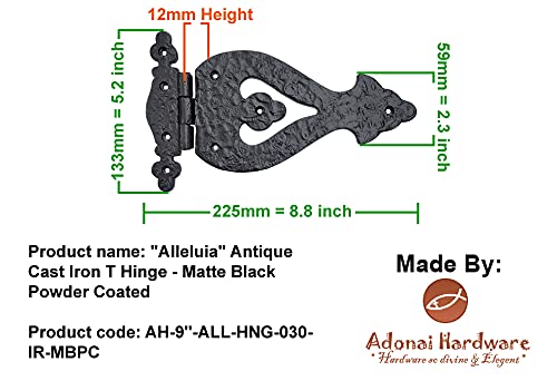 9 Inch Alleluia Antique Cast Iron Vintage T Hinge