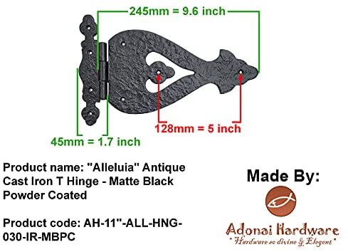 11 Inch "Alleluia" Antique Cast Iron Vintage T Hinges