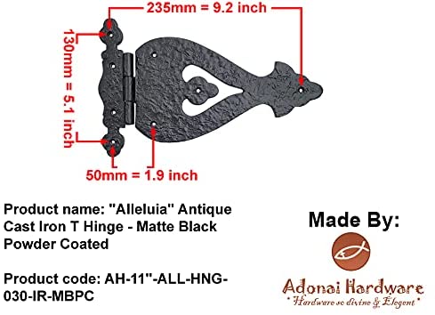 11 Inch "Alleluia" Antique Cast Iron Vintage T Hinges