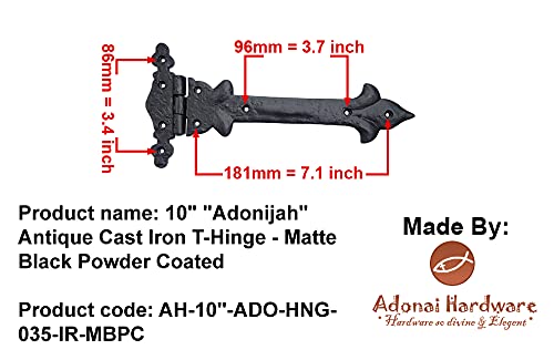 10 Inch Adonijah Antique Cast Iron Strap T Hinge